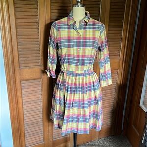 Lands' End Multicolor Plaid Shirt Dress